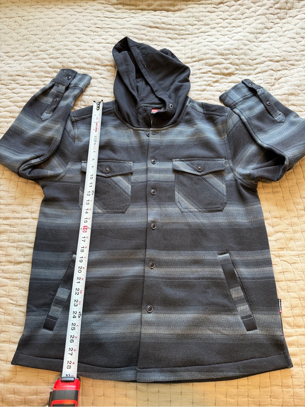 Y2k Quiksilver Striped Black Gray Jacket Coat Big Medium View 5